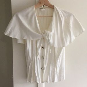 Vtg off-white ruffle collars blouse